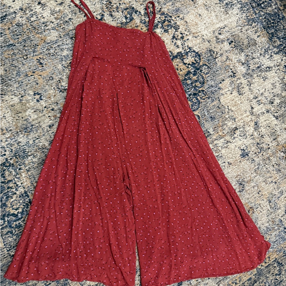 Anthropologie Saturday Sunday Jumpsuit  Brick Red Jumpsuit Large Wide Leg